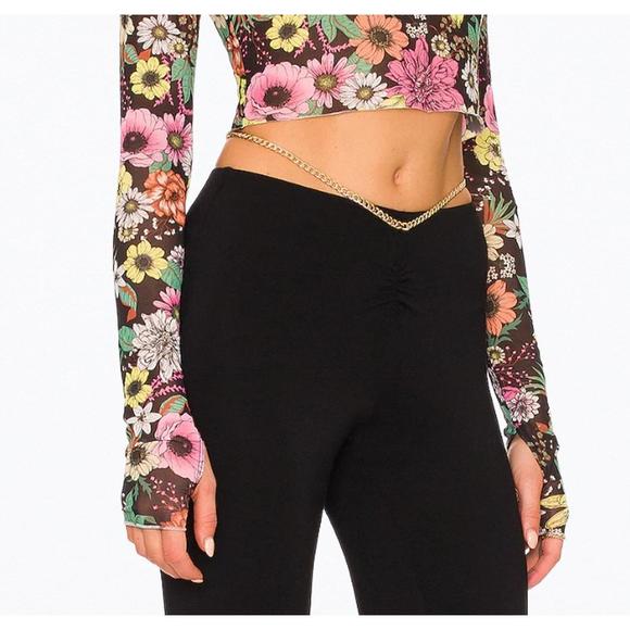 NEW AFRM micaela cropped power mesh turtleneck top in noir garden - Picture 1 of 3